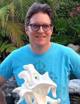Kevin Mack with 3D printed sculpture Mobius Ganesha